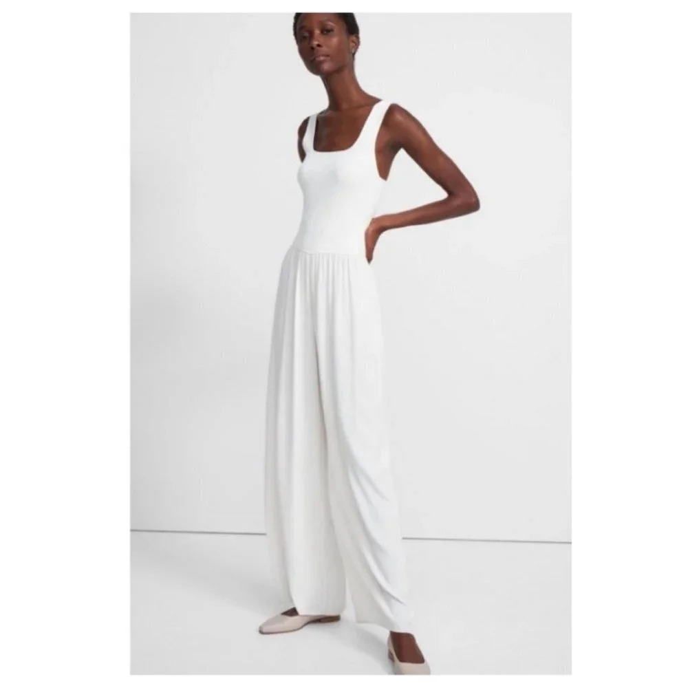 NWT $495 Theory Sleeveless Square Neck Jumpsuit Rib Romper Crepe Petite Black - Picture 4 of 11